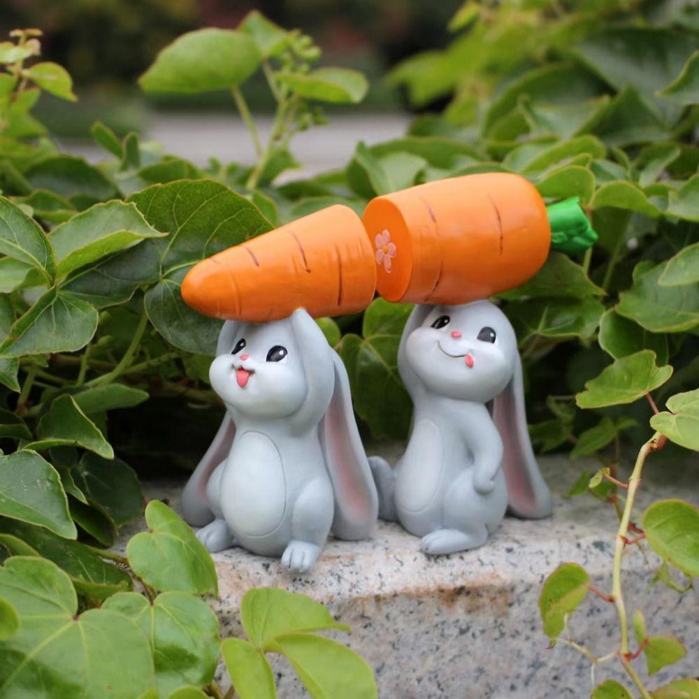 2Pcs/Set Colorful Cute  Easter Bunny Figurine Carrot-Carrying Bunny Statue  Tabletop Decor