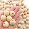 Enkrio Wooden Beads Perforated Wooden Balls Wood Beads Round Wooden Balls Set of 100 Unpainted DIY Crafts Craft Supplies Decoration Raw Wood Color