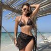 2025 New Sexy Lace Composite Fabric 3 Piece Bikini Set Women Mesh Short Skirt Beach Swimwear