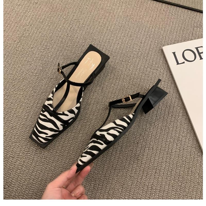 Fashion New Fashion Designer Summer Women Mules Slipper Fashion Shallow Square Toe Zebra Slides Casual Outdoor Office Lady Slippers