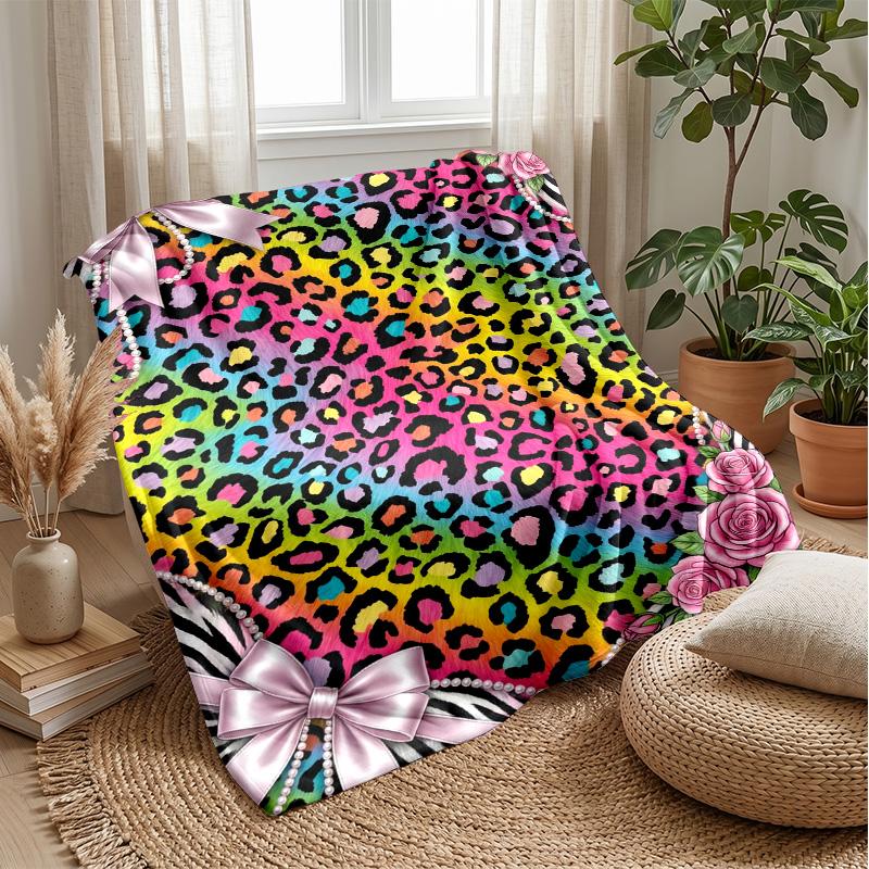 

Colorful Leopard Print blanket Personalized Name Flannel Blanket Soft Cozy Plush Throw for Sofa Bed Lightweight Home Decor 75x90cm