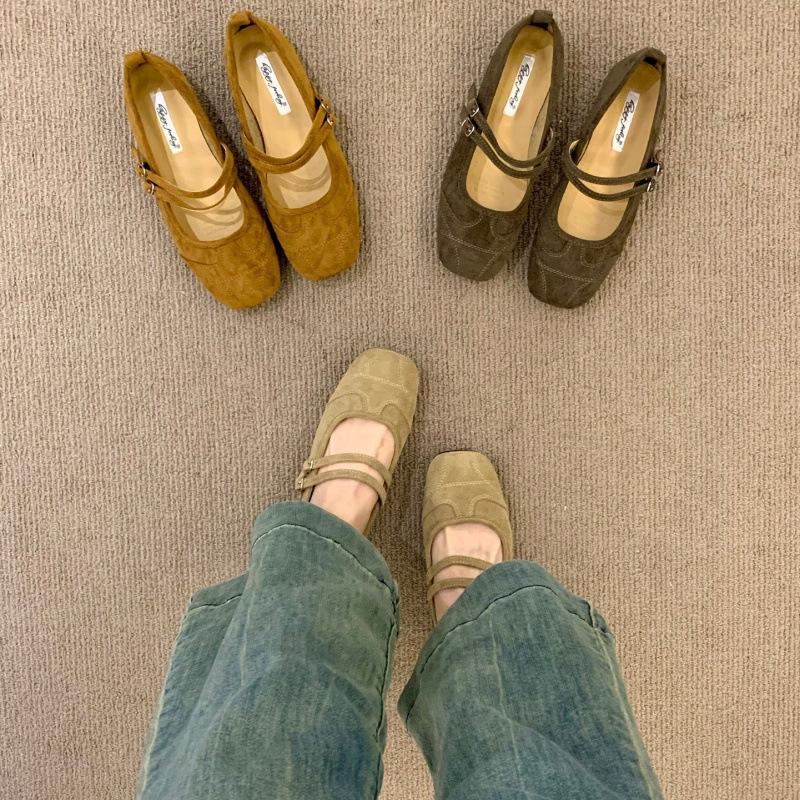 Flat bottom retro niche suede Mary Jane single shoes women's shoes 2025 new spring and autumn with skirt ballet shoes
