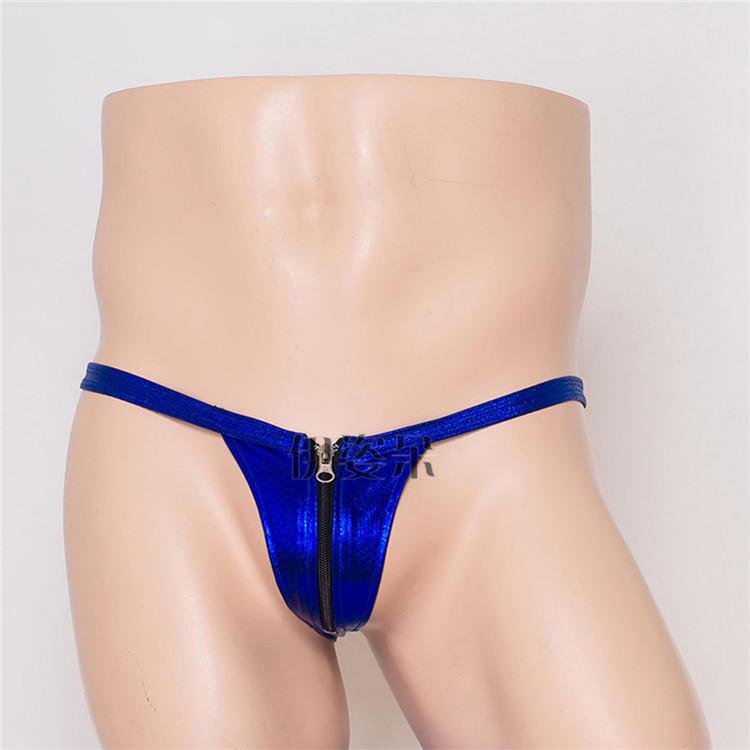 Zip Open Penis Pouch G-String Men Sexy Men Bright Leather T-Back Thong Fetish Underwear Tanga Gay U Convex Pouch Underpants