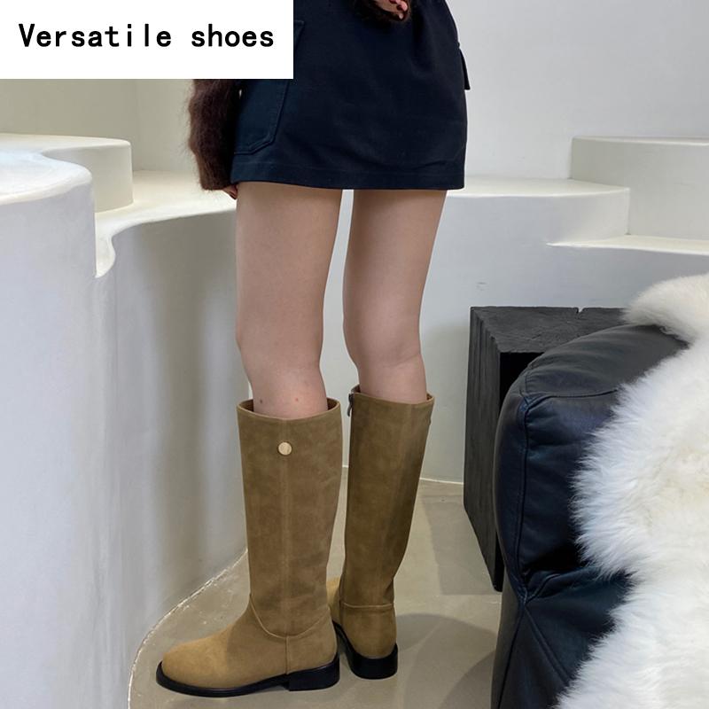Vintage Flats Women Knee High Boots Fashion Side Zippers Shoes Autumn Winter Laides Concise Long Botas De Mujer