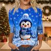 Women's Casual 3/4 Sleeve Neck Christmas Print Top with Festive Holiday Design