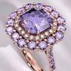 Rose Gold Open Adjustable Ring with Purple Diamond and Full Diamond Accents