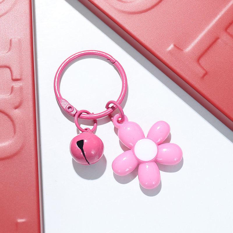 Fresh Five-Petal Flower Resin Keychain with Heart Bead - Girlish Flower Bag Charm