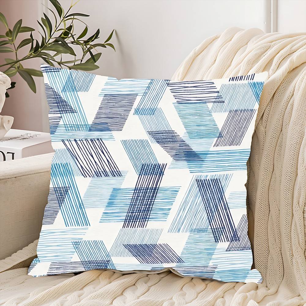Blaues Muster Streifen Geometrisch Kissenbezug Elegant Paar Zuhause Wohnzimmer Schlafzimmer Dekorativ Rechteckiger Kissenbezug Sofakissenbezug
