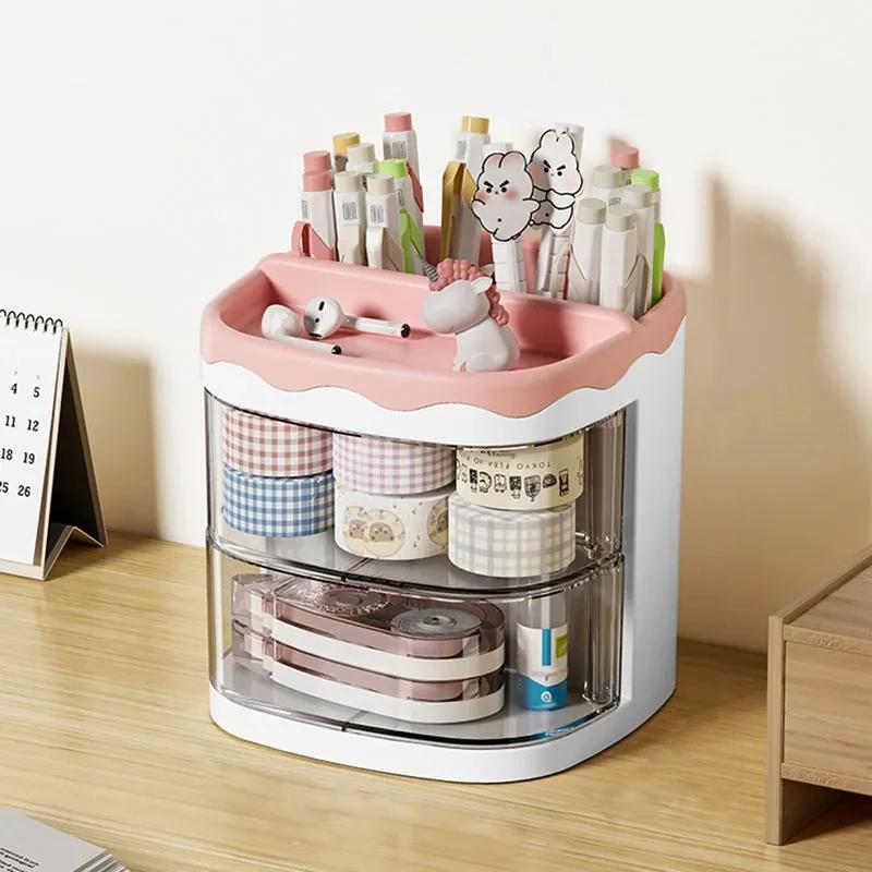 

Мультяшный пластиковый настольный органайзер с несколькими отделениями для хранения кистей для макияжа, ручек, косметики