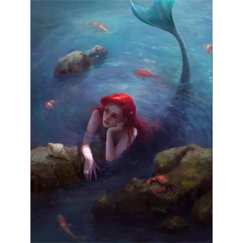 

Disney 5D DIY Diamond Painting Ariel The Little Mermaid Deep Sea Realistic Illustration Embroidery Mosaic Cross Stitch Home Decor Gift Crafts Round 20x30cm