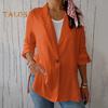 Women Suit Coat Lapel Long Sleeve Single Button Loose Fit Coat Solid Color Thin Work Office Suit Jacket Workwear