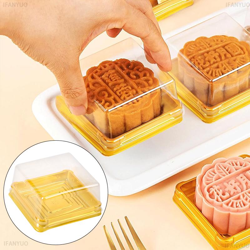 50 Pezzi Scatola Trasparente per Torta Contenitore Quadrato Scatola per Mooncake con Coperchio Scatole per Imballaggio Cupcake Pasticceria Matrimonio Forniture per Feste
