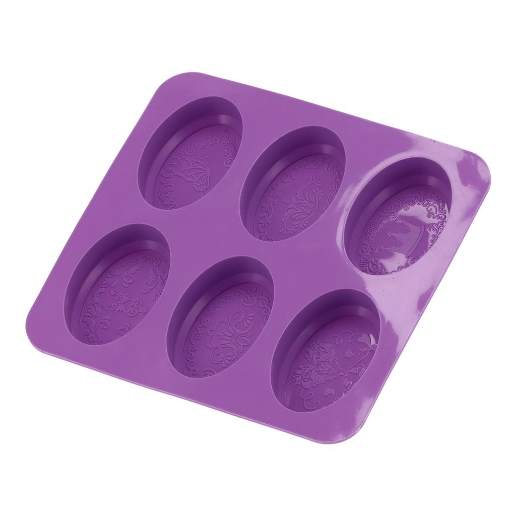 6 Grid Originality Pattern Mold Silicone Hand Made Soap Cake Mold for Home Bakery(Oval )