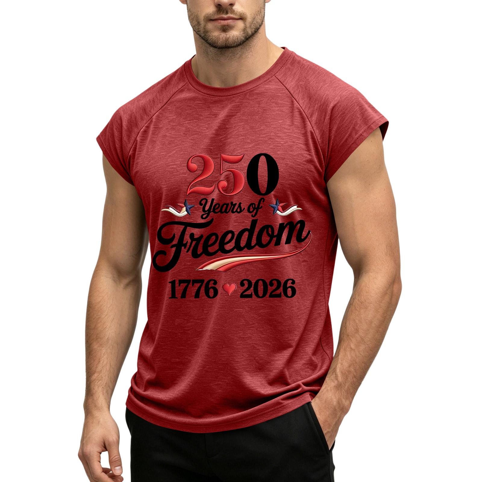 

Men Sleeveless Athletic Shirt Muscle Tank Top Casual Summer Workout Fitness Tee 250 Years of Freedom Print 1776 to 2026 Design L червоний