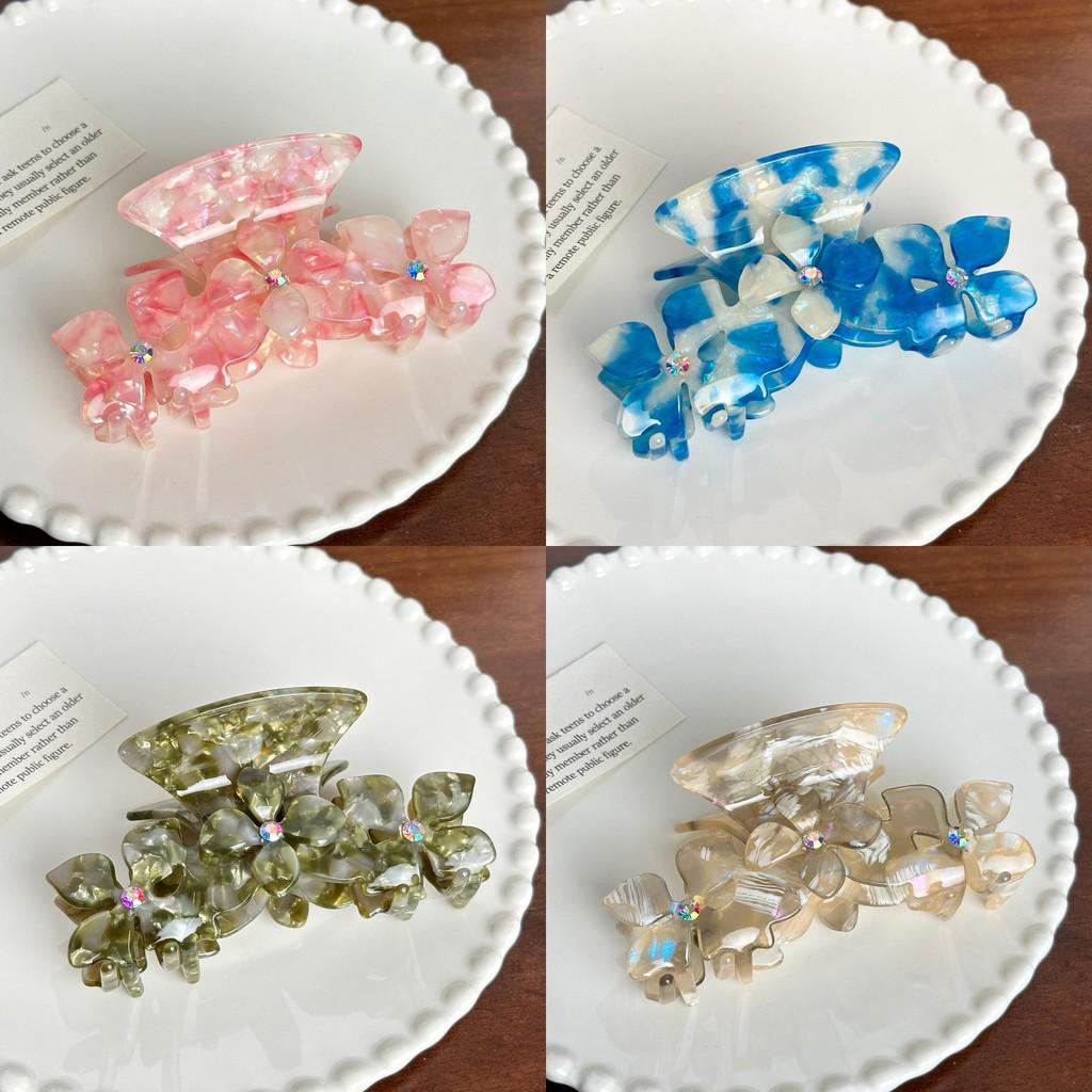 Elegant Floral Design Rhinestone Hair Claw Clip Large Size Stylish Accessory For Women