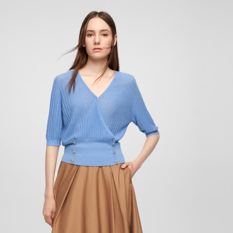 

ELLASSAY Women s Linen V-Neck Knit Sweater XS