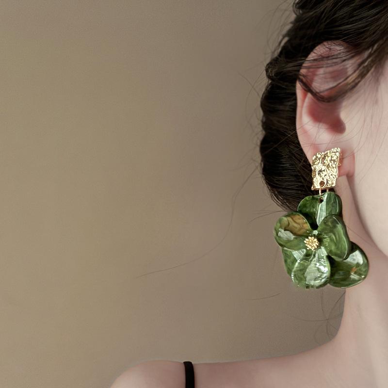Pleated Acrylic Flower Drop Earrings 'Silver Needle' - Elegant, Versatile in... More