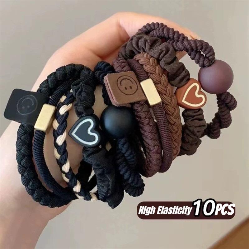 5/10PCS Women Headband Leather Band High Ponytail Holder Hair Accessories Simple High Elasticity Durable Rubber Band Hair Circle