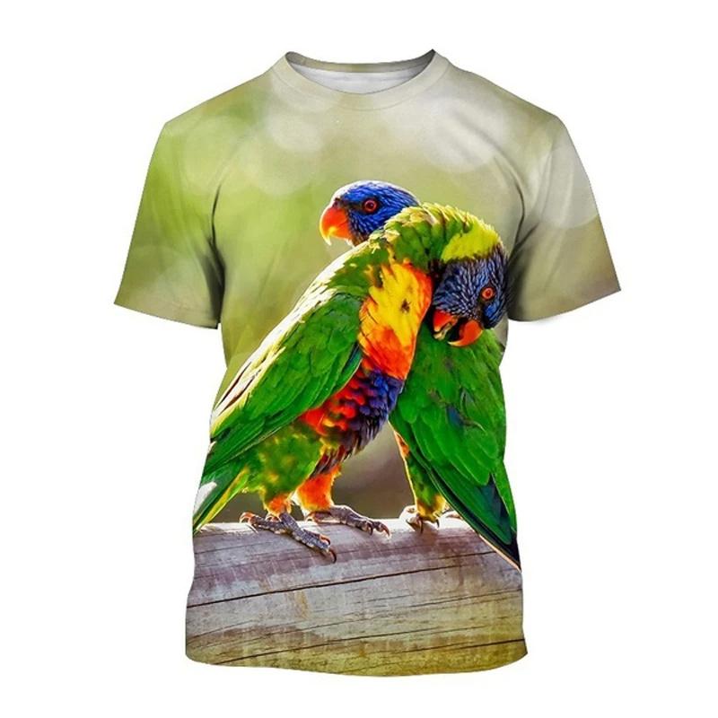 T-Shirts for Children 3D Printed Cute Parrot T-Shirt Fun Children's Clothing Summer Casual Crew Neck Short Sleeves Kids Clothes