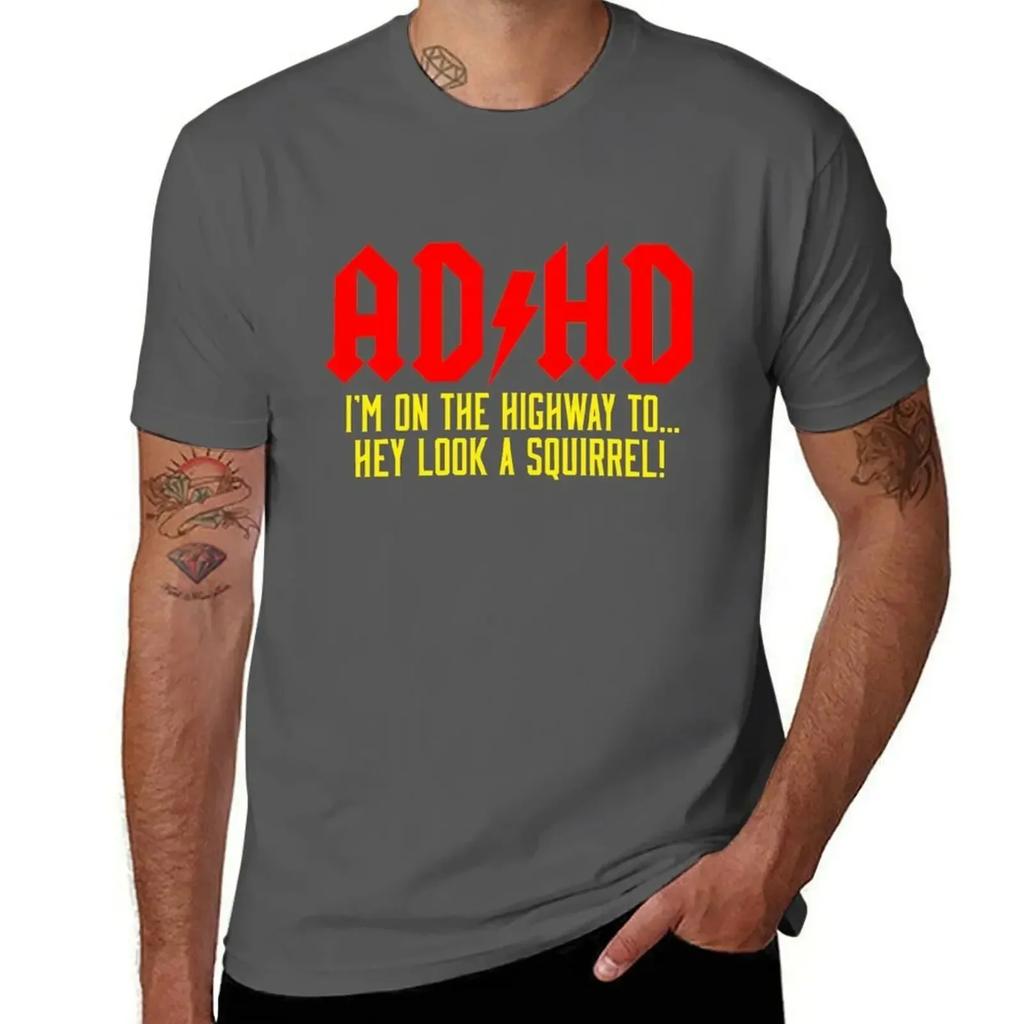2025 New Model ADHD Highway ToHey Look A Squirrel TShirt Animal Prinfor Boys Plain Aesthetic Clothes Mens T Shirt Graphic