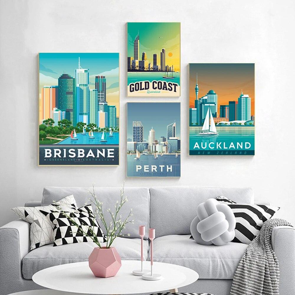 Gold Coast Melbourne Auckland Oceania Perth Travel Prints Brisbane Australia Posters Canvas Painting Nordic Decor Wall Pictures No Frame