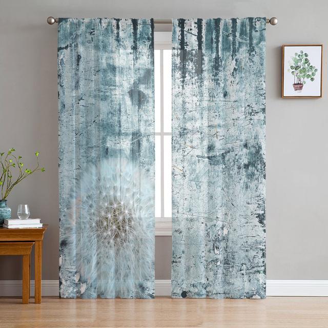 Grey Dandelion Flowers Plants Sheer Curtain For Living Room Bedroom Voile Drape Kitchen Window Tulle Curtains Home Essentials