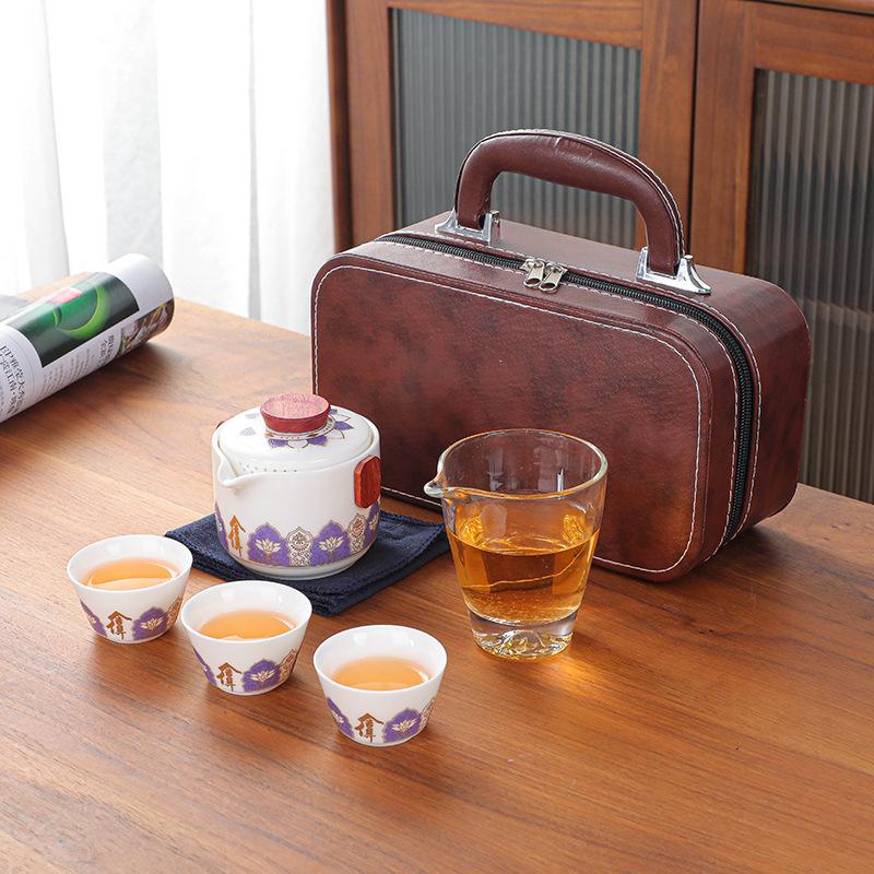 Ceramic Tea Set Travel Portable Outdoor Tea Bag Ceramic One Pot Three Cups Tea Set Home Office Quick Customer Cup Handheld Gift