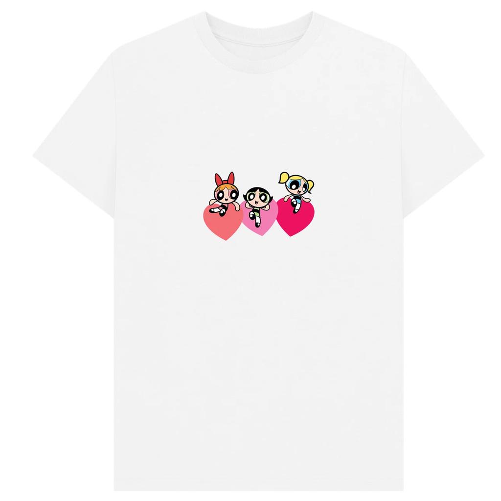 The Powerpuff Girls Unisex Adult Triple Heart T-Shirt