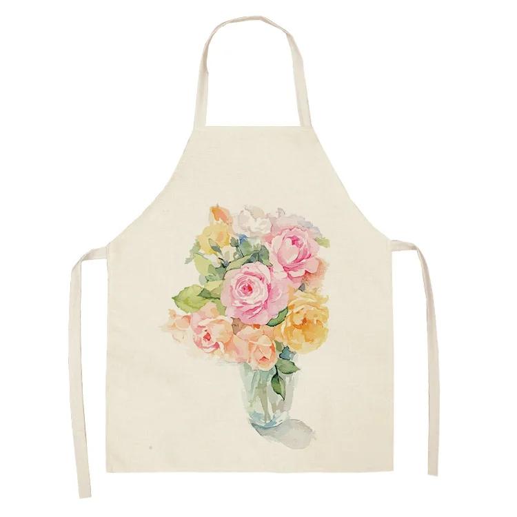 Printed color apron Home Cooking Baking Kitchen anti-stain and anti-oil  linen adult bib household cleaning tools