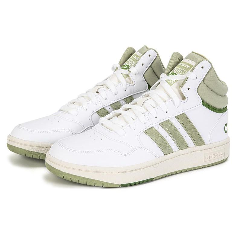 adidas Neo Hoops 3.0 Leather Comfortable Mid-Top Sneakers Unisex Sneakers White Green GV9524