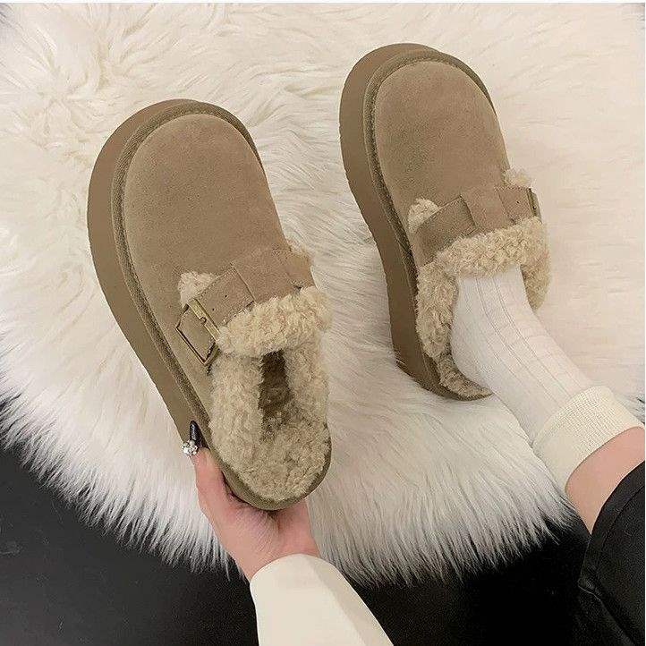 Tjock botten höjande en pedal väskhuvud Birkenstock lurviga halvtofflor dam höst och vinter ytterkläder sammet 2025 nya bomullstofflor