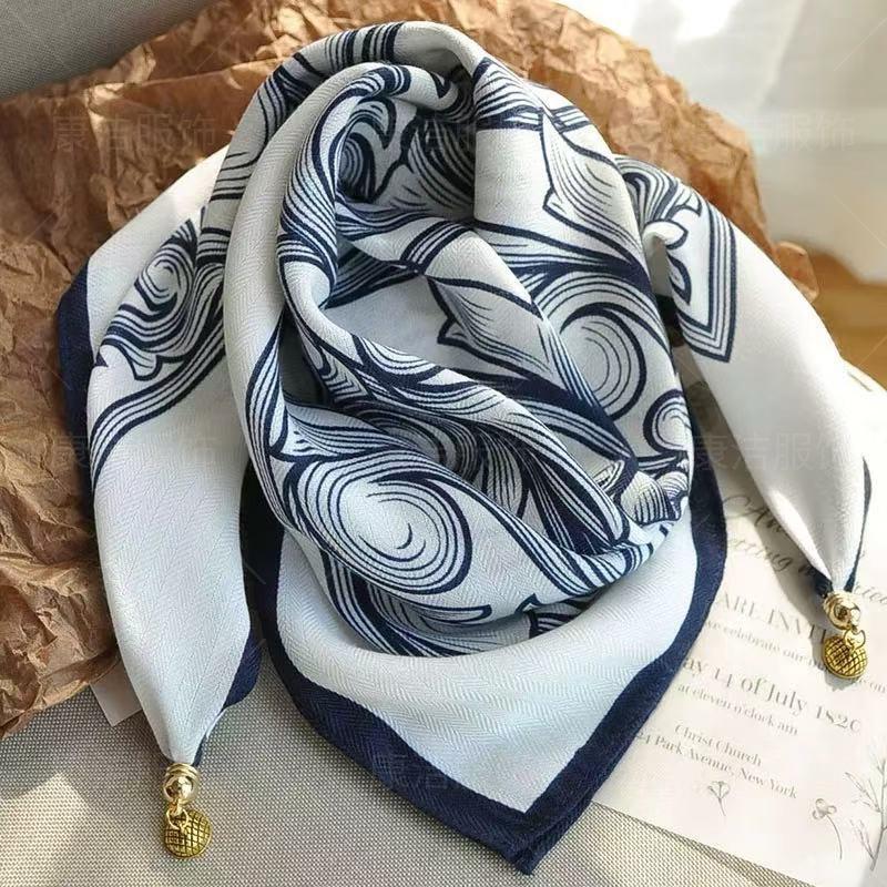 Chic Autumn/Winter Silk Scarf with Magnetic Golden Ball Clasp – Korean Style Neck Warmer