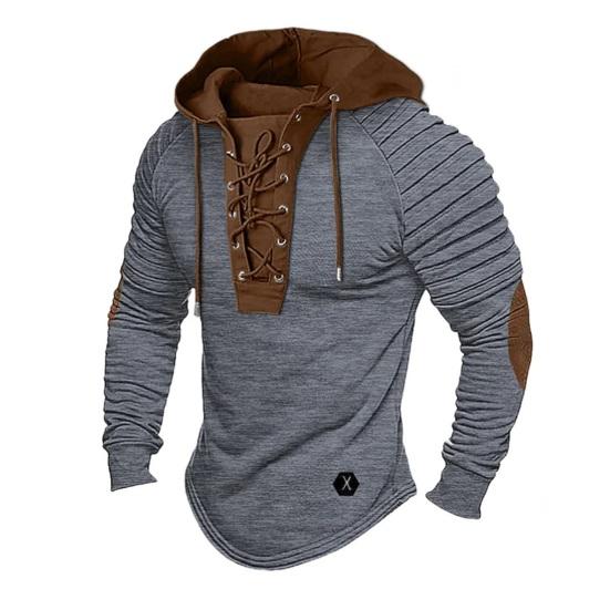 Мужская толстовка с капюшоном на шнуровке, пэчворк, с длинным рукавом, пуловер, плиссированные, повседневные, спортивные, школьные, уличная одежда M серый