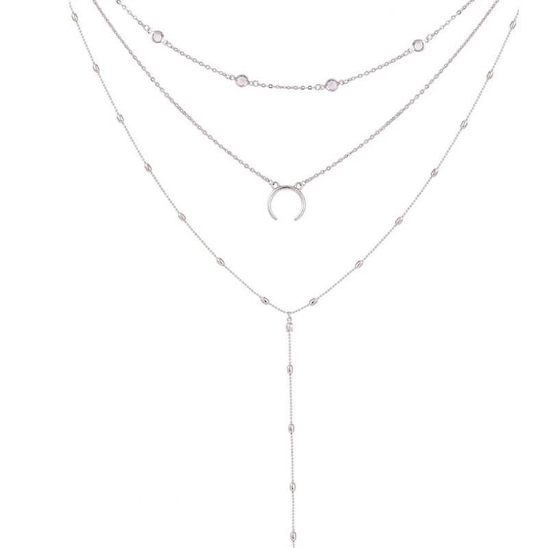

Bohemian Fashion Women s Neck Chain Horn Set Multilayer Copper Bead Tassel Moon Pendant Necklace directly from the manufacturer срібний