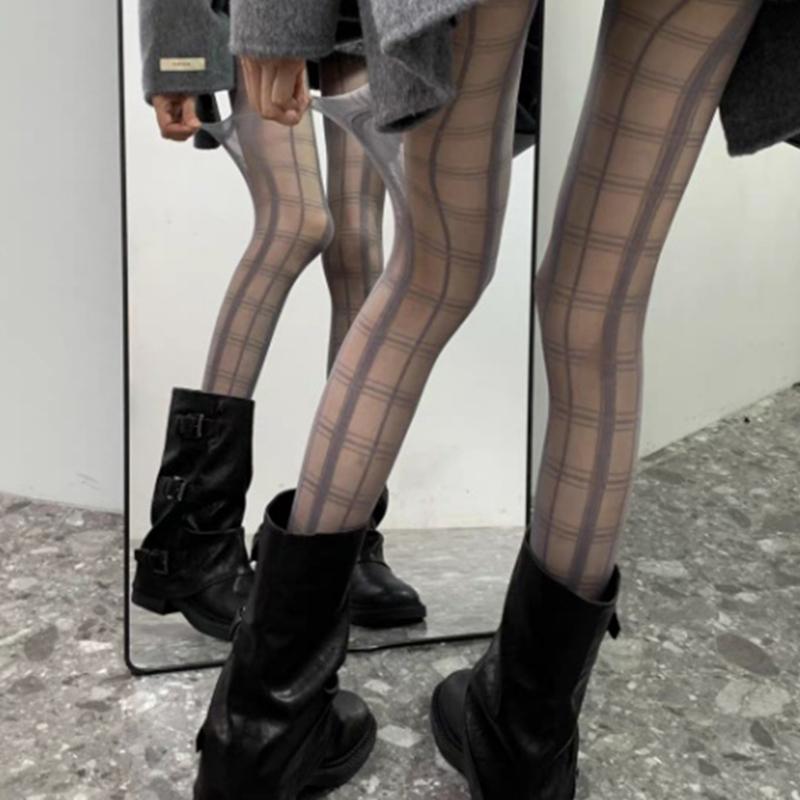 

JK Plaid Women Tights Pantyhose Black Pattern Thigh High Stockings Tights Women Sexy Lingerie Y2k Body Stockings Tight Pantyhose One Size серый