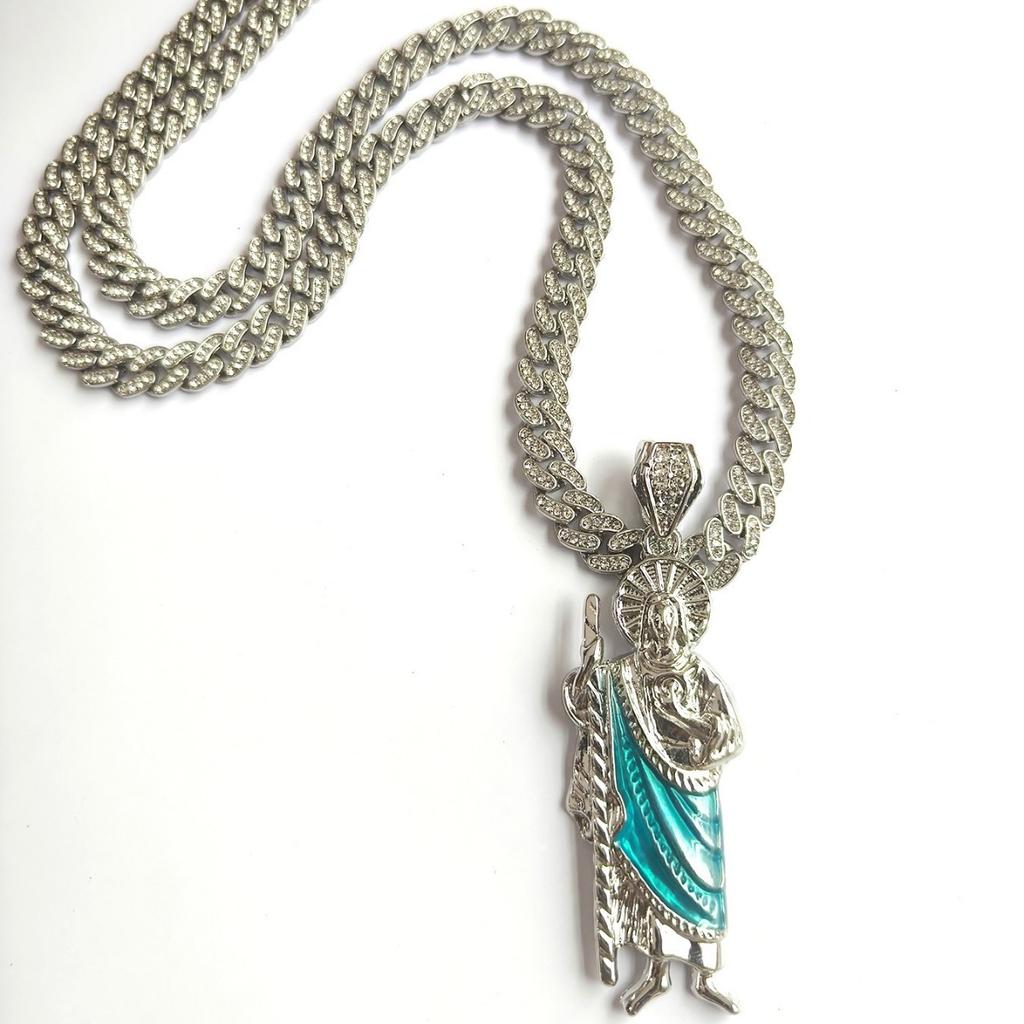 Dripping Religious St. Jude Alloy Pendant Men'S 8Mm Cuban Chain Hip Hop Necklace Personalized Vintage
