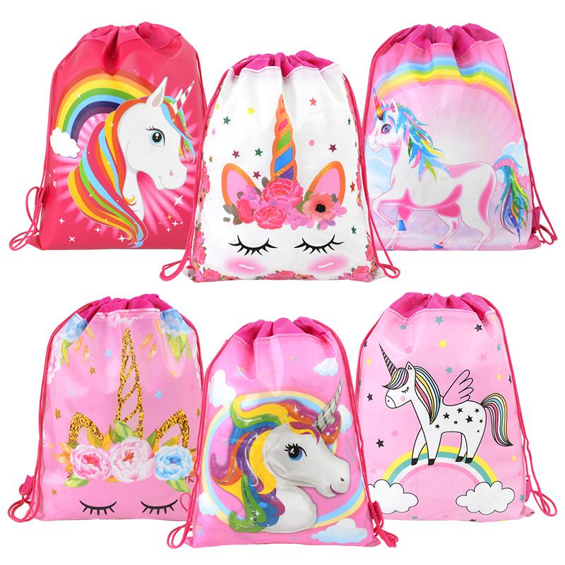 1/6/12Pcs Unicorn Drawstring Bag Kids Girls Unicorn Birthday Party Favors Supplies Candy Gift Packaging School Storage Backpacks