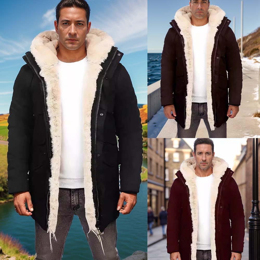 Cappotto da uomo con cappuccio in ecopelle foderato in shearling - Giacca Autunno/Inverno