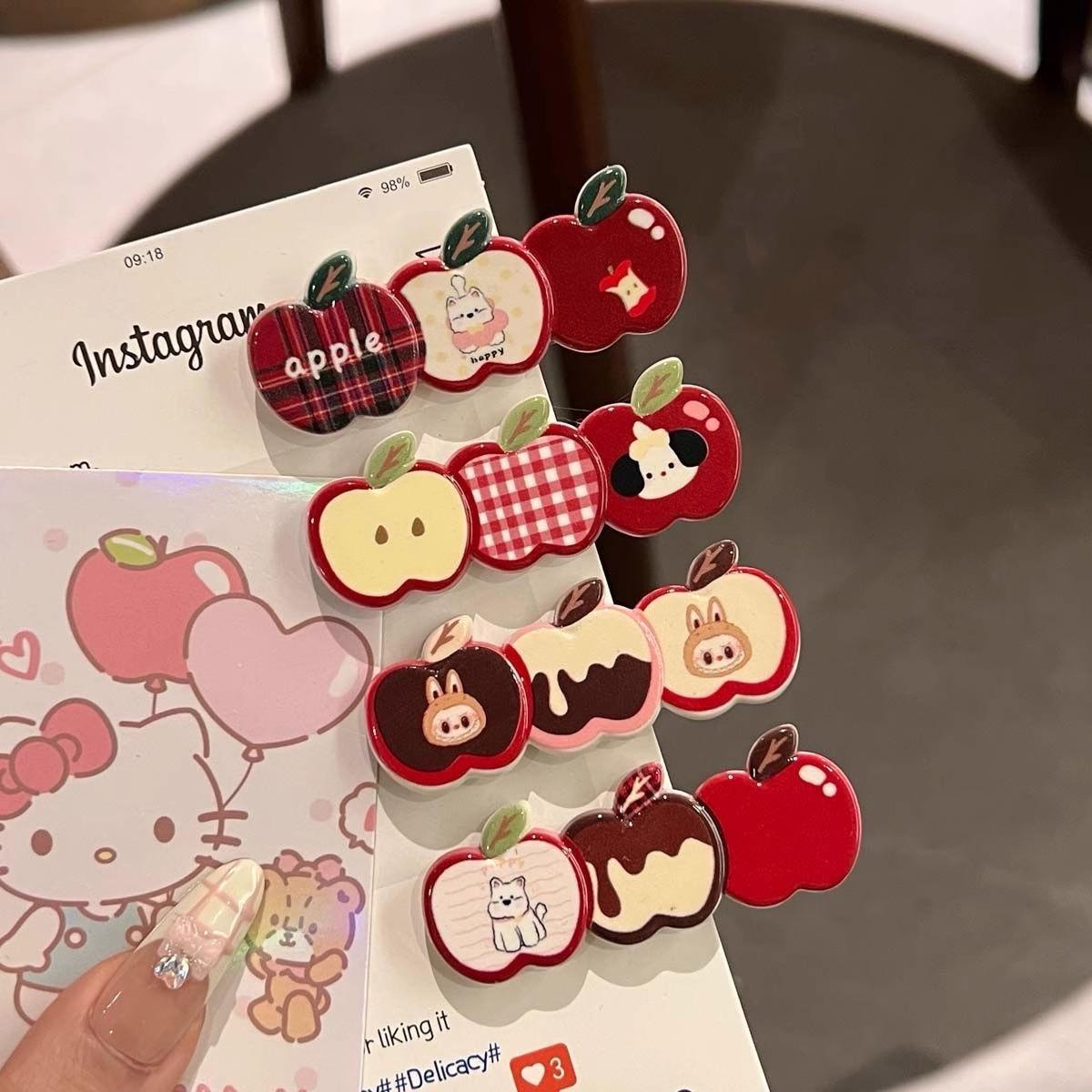 

4 шт. Новая милая мультяшная заколка для волос в виде яблока, осенне-зимняя заколка-уточка для прядей челки