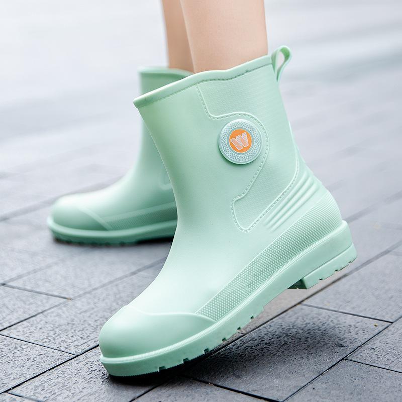 

Женские новые короткие резиновые туфли для дождя, износостойкие, нескользящие, водонепроницаемые ботинки, толстоподошвенные водные туфли и бархатные резиновые сапоги, торговля 40 зелёный