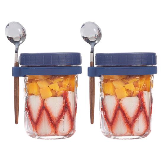 2 Pcs 350ML Oatmeal Cup Glass Overnight Oats Containers Airtight Breakfast Meal Prep Glass Container Yogurt Salad Cereal Jar with Lids and Spoons