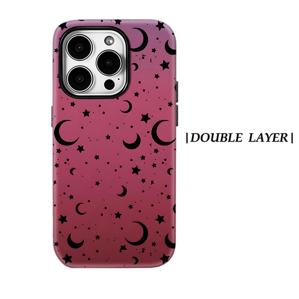 Pink Moon and Stars Phone Case for IPhone 17AIR 16E 16 15 14 13 12 11 17 Pro Max Plus Double-layer Back Cover