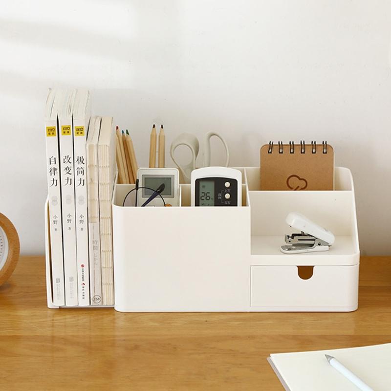 Practical Desk Organizer Holder Stationery Holder Book Holder with Expandable Bookend Multiple Compartments for Home