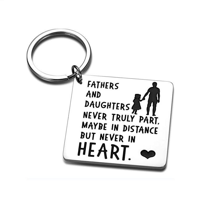 

Square Keychain Father and Daughters Gift Stainless Steel Keychain Pendant Stainless Steel Keychain for Backpack Bag Pendant 2.5*2.5CM