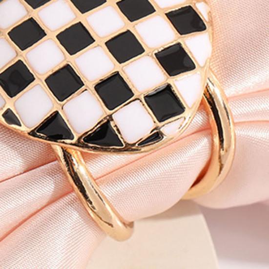 Schwarz Weiß Karomuster Schalring Damen Mädchen T-Shirt Krawattenclip Schal Seidenschals Ring Halter Schließe Schiebeschließe Bekleidungszubehör