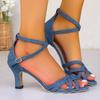 Fashion Ladies Shoes 2024 Ankle Buckle Strap Women's Sandals Cover Heel Dress Sandals Women Narrow Band Med Heel Plus Size Shoes Female