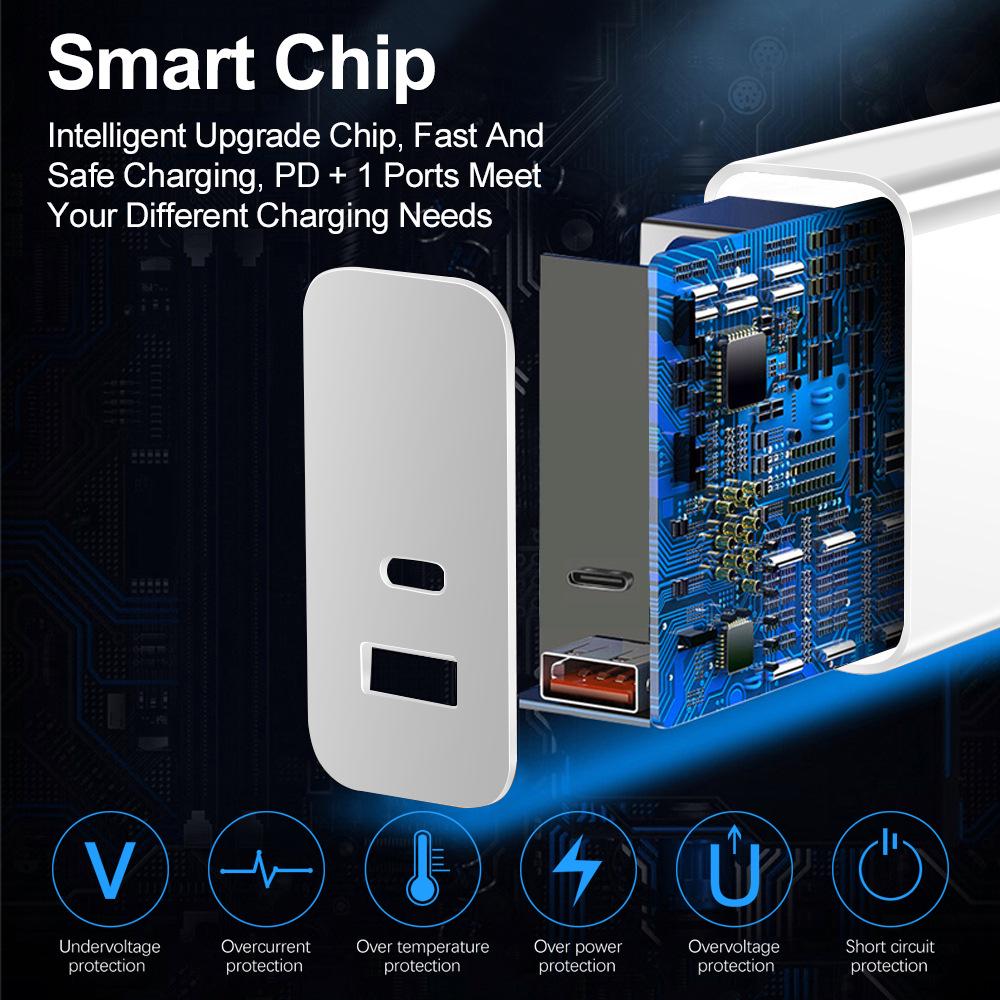 USB Travel Charger QC3.0+PD, 5V/9V/12V, EU/US Standard, Fast Charging