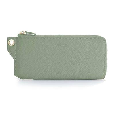 Barcos Women's L-Shaped Cowhide Long Wallet, Stain-Resistant Shrink Leather with Open Pocket, Green