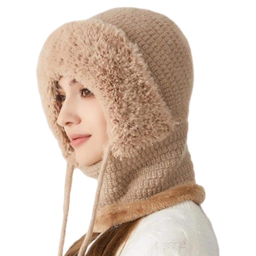 Winter Balaclavas Hat Scarf for Women Knsitted Hooded Caps Outdoor Warm Slouchy Warm Skiing Hat Outdoor Ear Protection Beanies