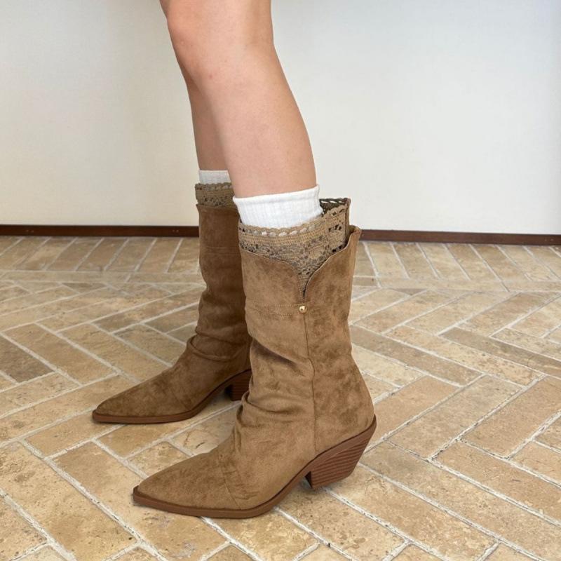 

Wedge heel boots children 2025 autumn and winter new pointed knight boots lace becomes knee high boots 39